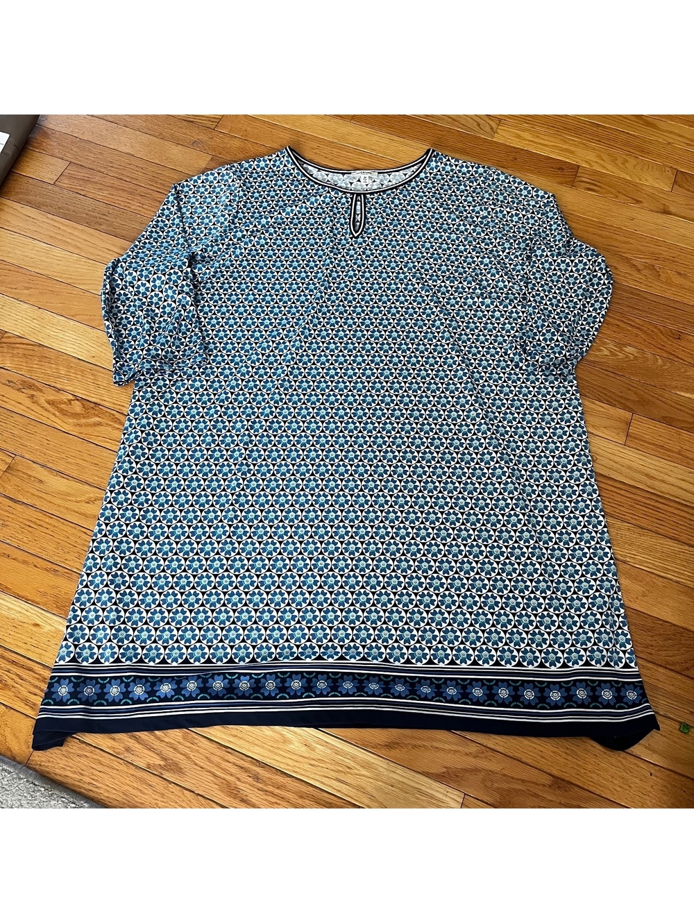 Max Studio Woman 3X Blue Patterned Tunic Dress with 3/4 Sleeves
